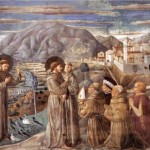 Saint Francis preaching to the birds and blessing Montefalco